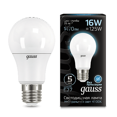 Купить Лампа 1520lm; 16W; E27; 4100K; LED; GAUSS A60